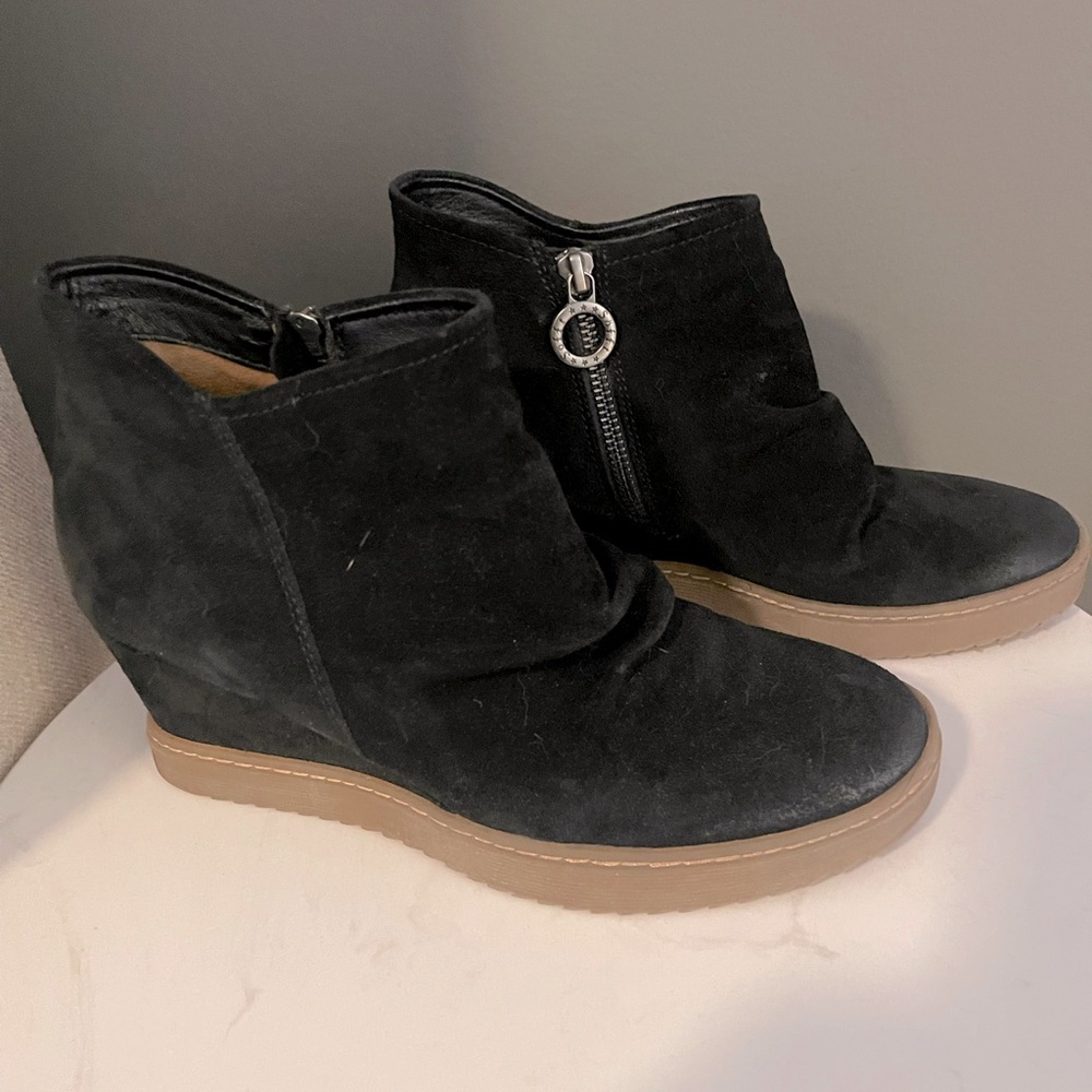 Sofft black suade wedge ankle booties